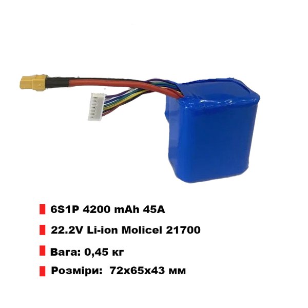 Аккумулятор Li-ion 6s1p li ion 4200 mAh 45А 22.2V 6S 1P Molicel 21700 LiIon батарея Lion 6s1pli-ion фото