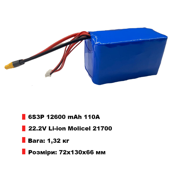 Акумулятор Li-ion 6s3p li ion 12600 mAh 110А 22.2V 6S 3P Molicel 21700 LiIon батарея Lionn 6s3p-li-ion фото